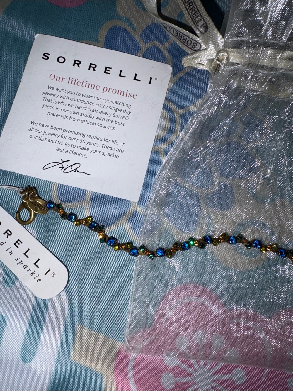 Sorrelli Blue and Green Crystal Station Bracelet with Gold-Tone Chain